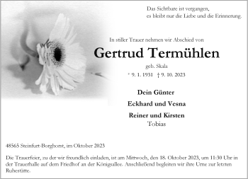 Anzeige von Gertrud Termühlen 