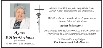 Anzeige von Agnes Kötter-Orthaus 