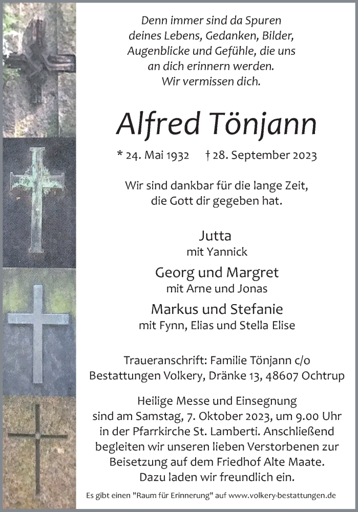  Traueranzeige für Alfred Tönjann vom 02.10.2023 aus 