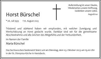 Anzeige von Horst Bürschel 