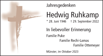 Anzeige von Hedwig Ruhkamp 