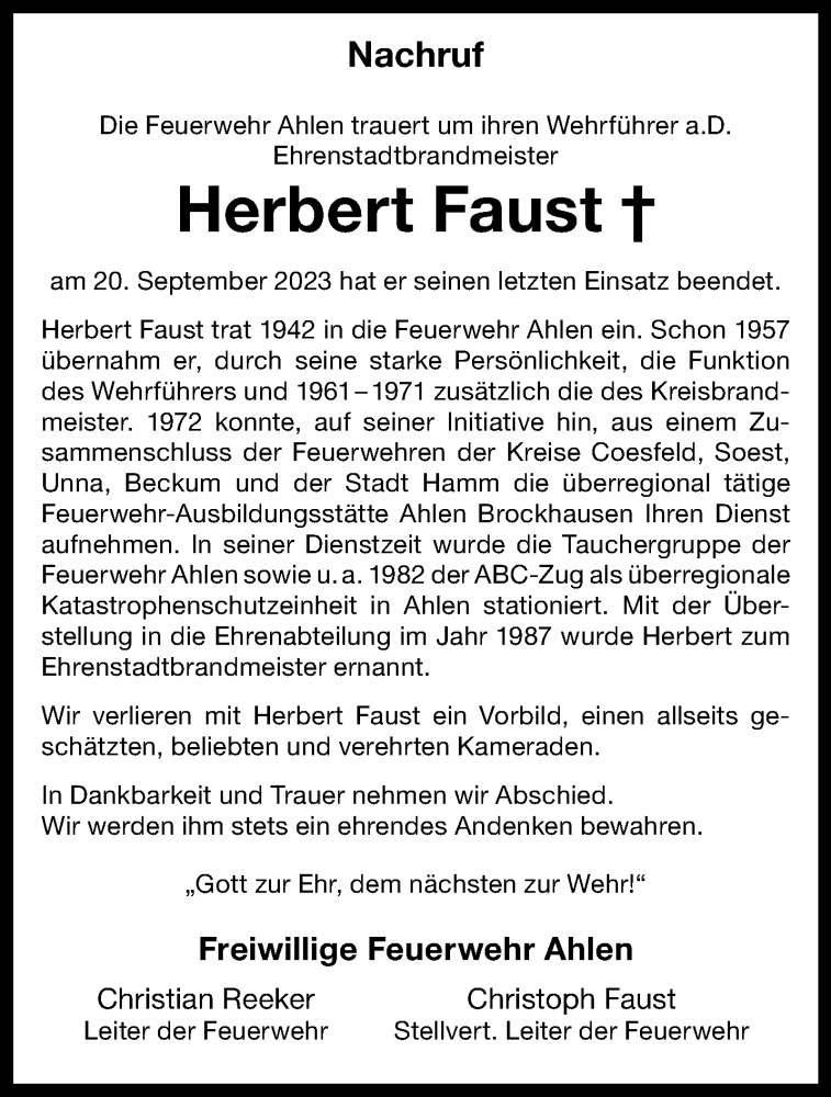  Traueranzeige für Herbert Faust vom 30.09.2023 aus 