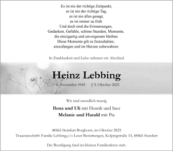 Anzeige von Heinz Lebbing 
