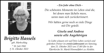 Anzeige von Brigitte Hassels 