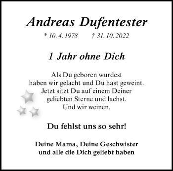 Anzeige von Andreas Dufentester 