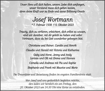 Anzeige von Josef Wortmann 