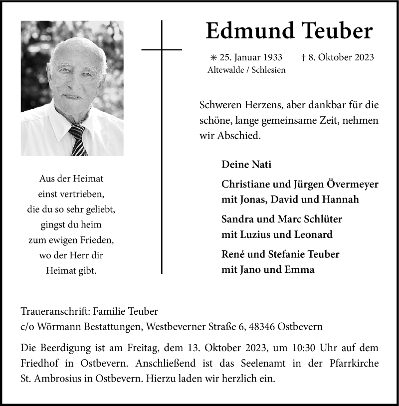  Traueranzeige für Edmund Teuber vom 11.10.2023 aus 