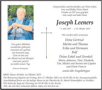 Anzeige von Joseph Leeners 