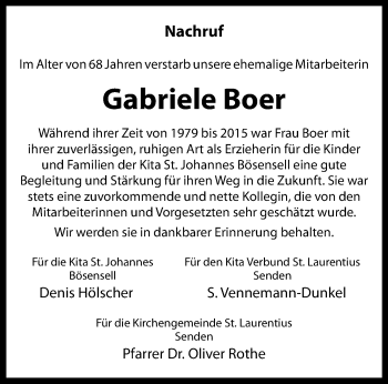 Anzeige von Gabriele Boer 