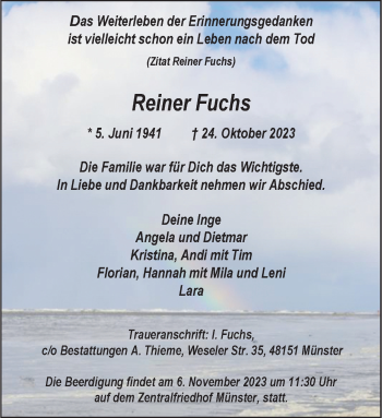 Anzeige von Reiner Fuchs 