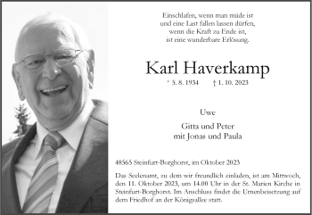 Anzeige von Karl Haverkamp 