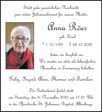 Anzeige von Anna Röer 