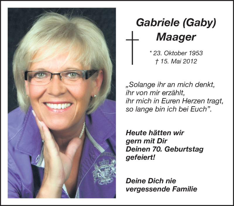 Traueranzeige für Gabriele Maager vom 23.10.2023 aus 