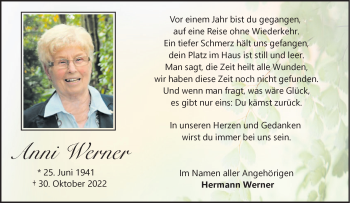 Anzeige von Anni Werner 