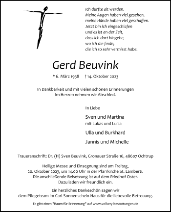 Anzeige von Gerd Beuvink 
