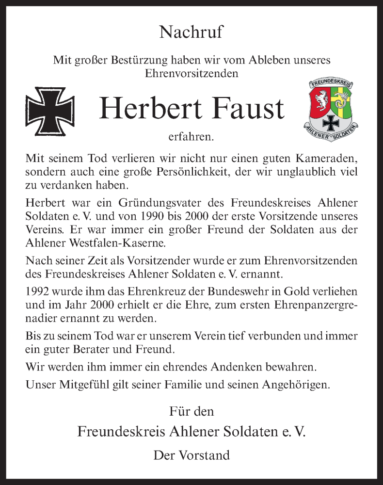  Traueranzeige für Herbert Faust vom 30.09.2023 aus 