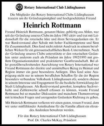 Anzeige von Heinrich Rottmann 