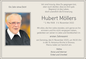 Anzeige von Hubert Möllers 