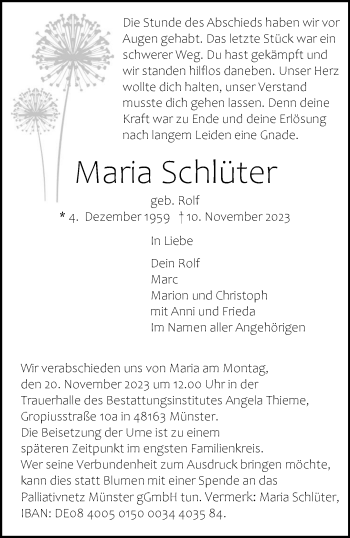 Anzeige von Maria Schlüter 