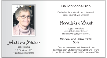 Anzeige von Mathres Wielens 