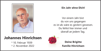 Anzeige von Johannes Hinrichsen 