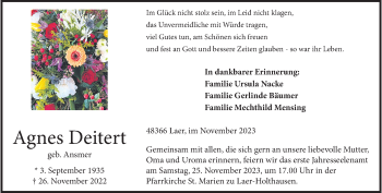 Anzeige von Agnes Deitert 