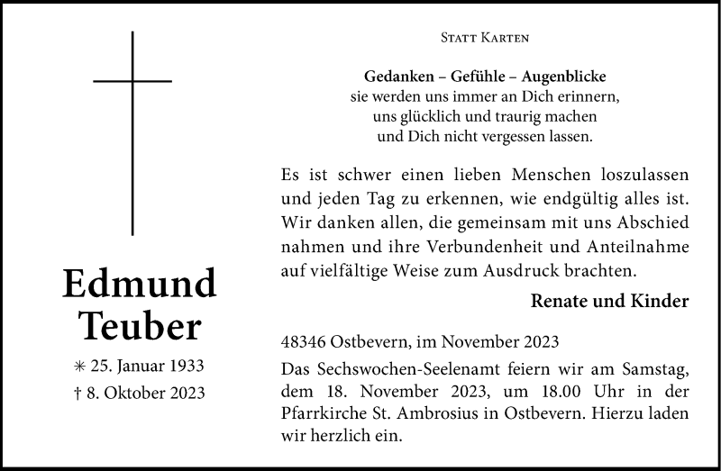  Traueranzeige für Edmund Teuber vom 11.11.2023 aus 