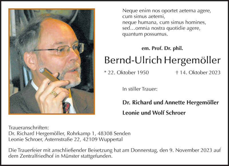  Traueranzeige für Bernd-Ulrich Hergemöller vom 11.11.2023 aus 