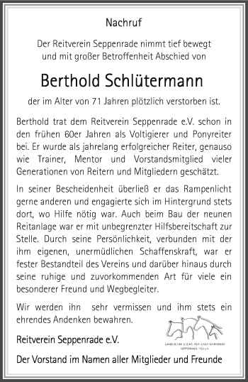 Anzeige von Berthold Schlütermann 