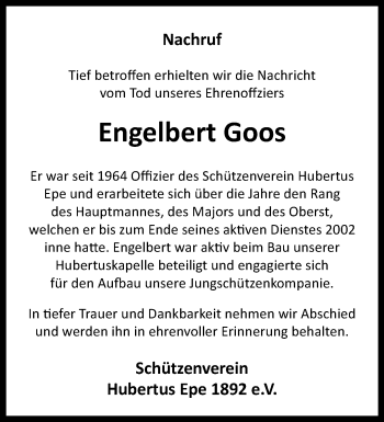 Anzeige von Engelbert Goos 