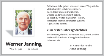 Anzeige von Werner Janning 