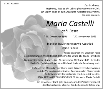 Anzeige von Maria Castelli 