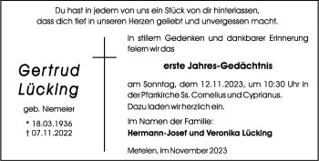 Anzeige von Gertrud Lücking 