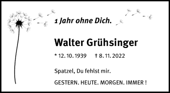 Anzeige von Walter Grühsinger 