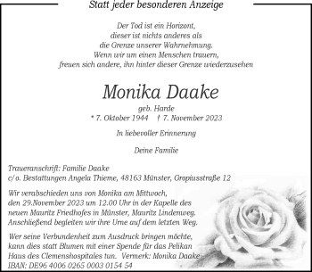 Anzeige von Monika Daake 