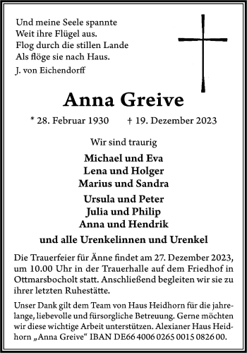 Anzeige von Anna Greive 