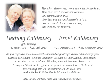 Anzeige von Ernst Kaldewey 
