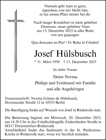 Anzeige von Josef Hülsbusch 