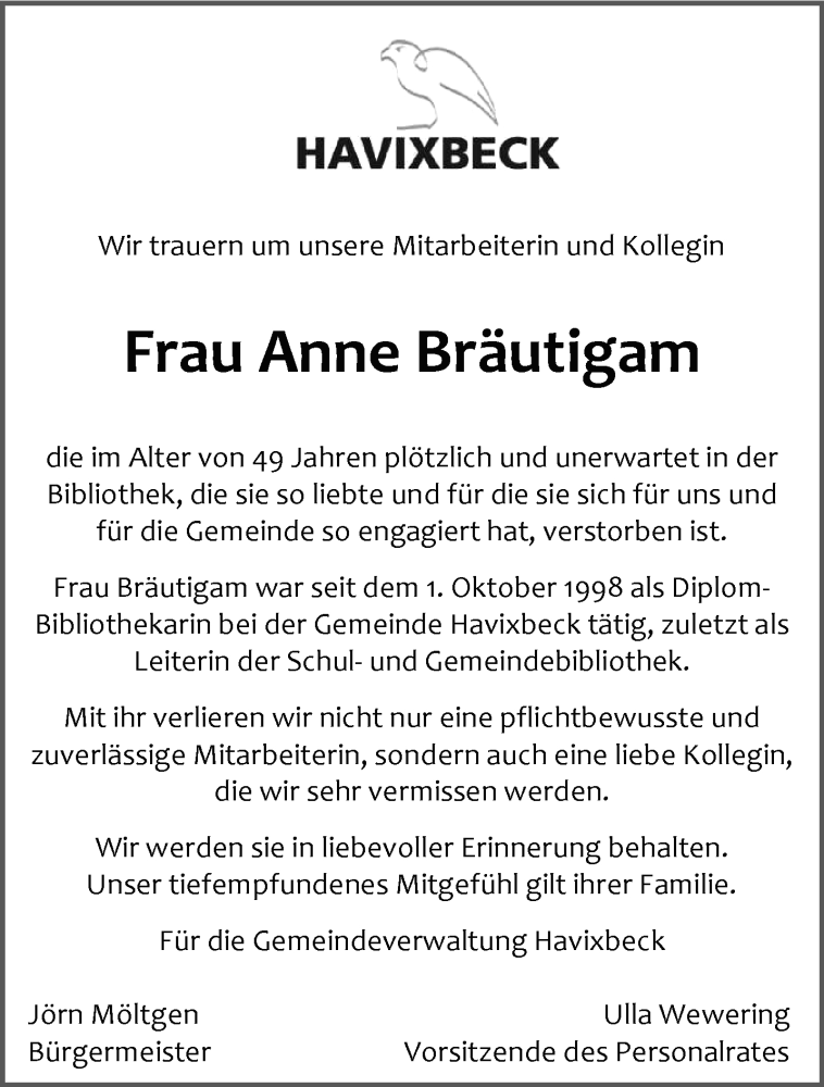  Traueranzeige für Anne Bräutigam vom 16.12.2023 aus 