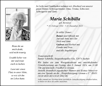 Anzeige von Maria Schibilla 