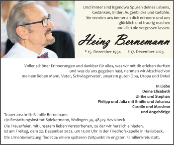 Anzeige von Heinz Bernemann 