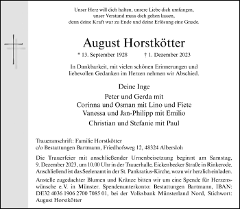 Anzeige von August Horstkötter 