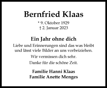 Anzeige von Bernfried Klaas 