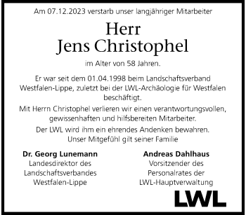 Anzeige von Jens Christophel 