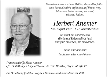 Anzeige von Herbert Ansmer 
