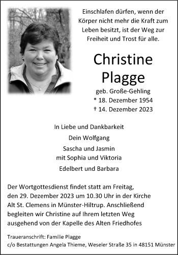 Anzeige von Christine Plagge 