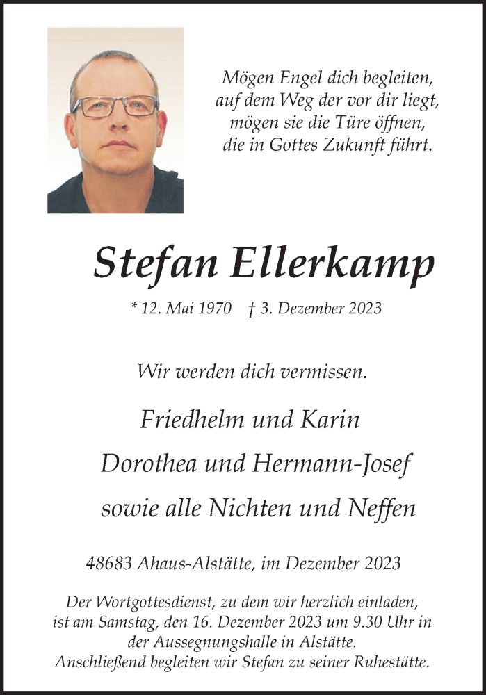  Traueranzeige für Stefan Ellerkamp vom 12.12.2023 aus 