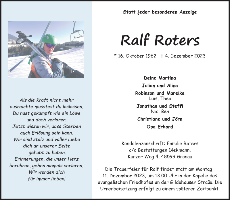  Traueranzeige für Ralf Roters vom 07.12.2023 aus 