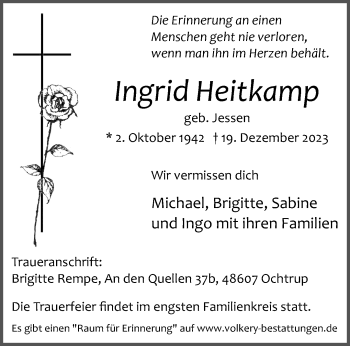 Anzeige von Ingrid Heitkamp 