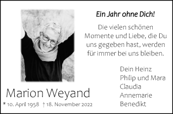 Anzeige von Marion Weyand 